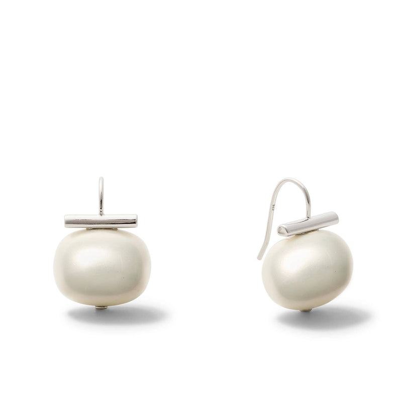 Statement Making Large Pebble Pearl Earrings - Sterling Silver