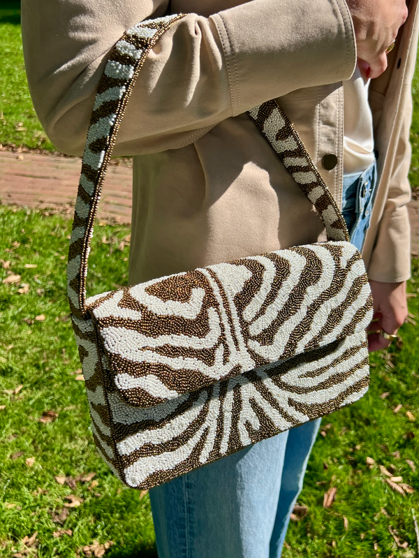 Large Beaded Zebra Handbag