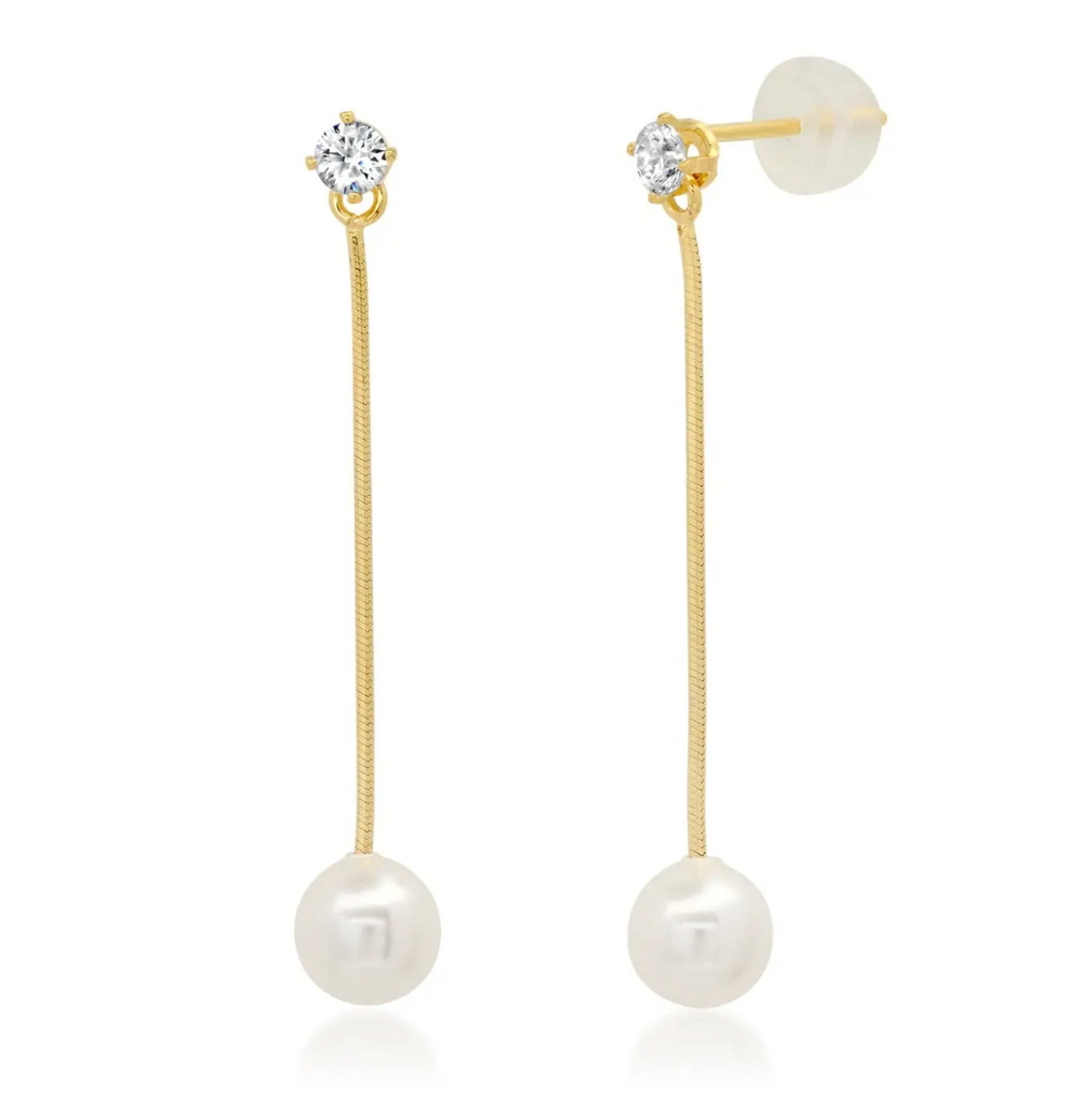 Long Linear Pearl Drop Chain Earrings