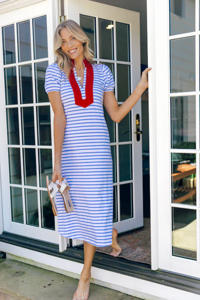 Short Sleeve Classic Midi Tunic - Blue/White Stripe