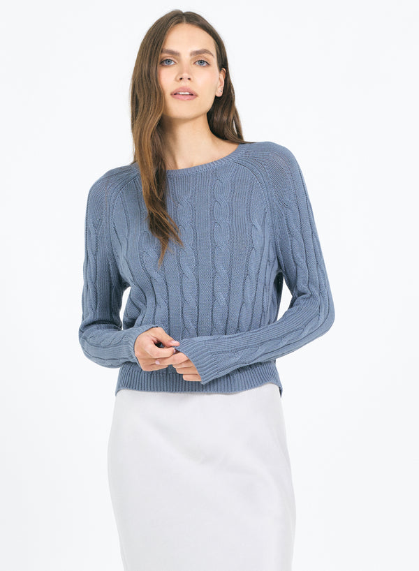 One Grey Day Raleigh Cable Pullover - Cadet