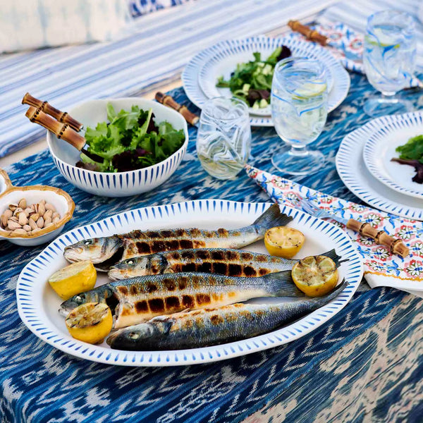 Sitio Stripe 17" Serving Platter - Delft Blue