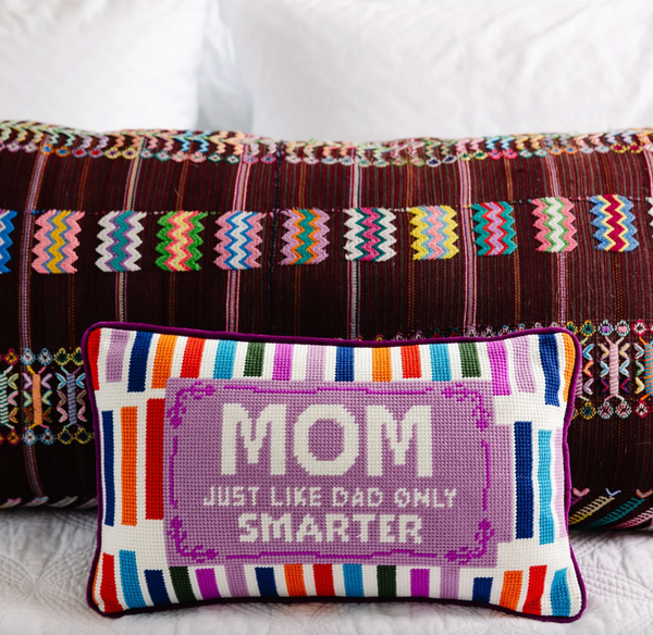 Mom Rules Needlepoint Pillow