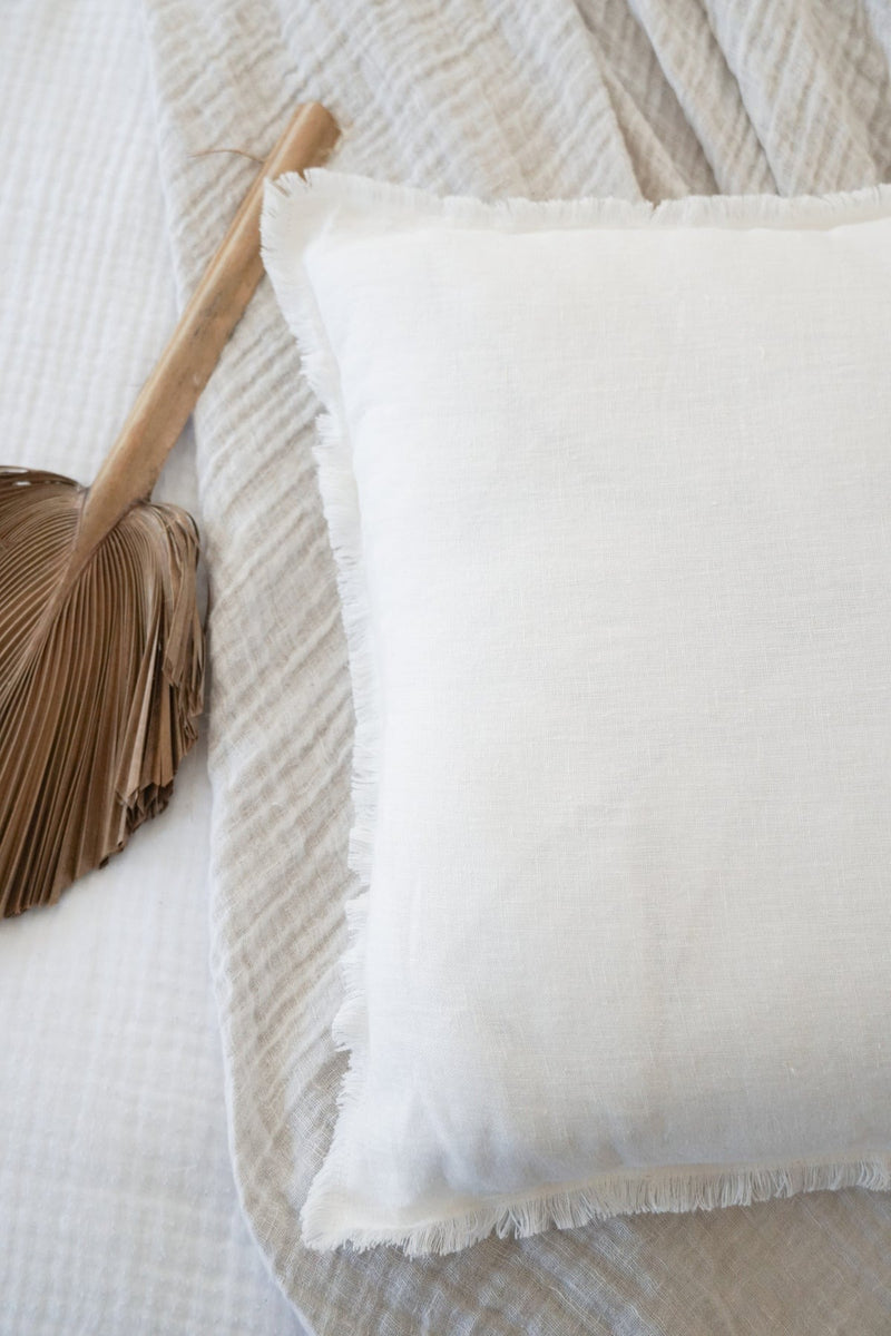 Bright White So Soft Fringe Linen Pillow - 26 x 26