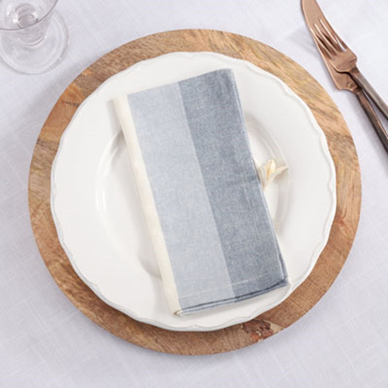 Block Stripe Cotton Napkin Set - Blue