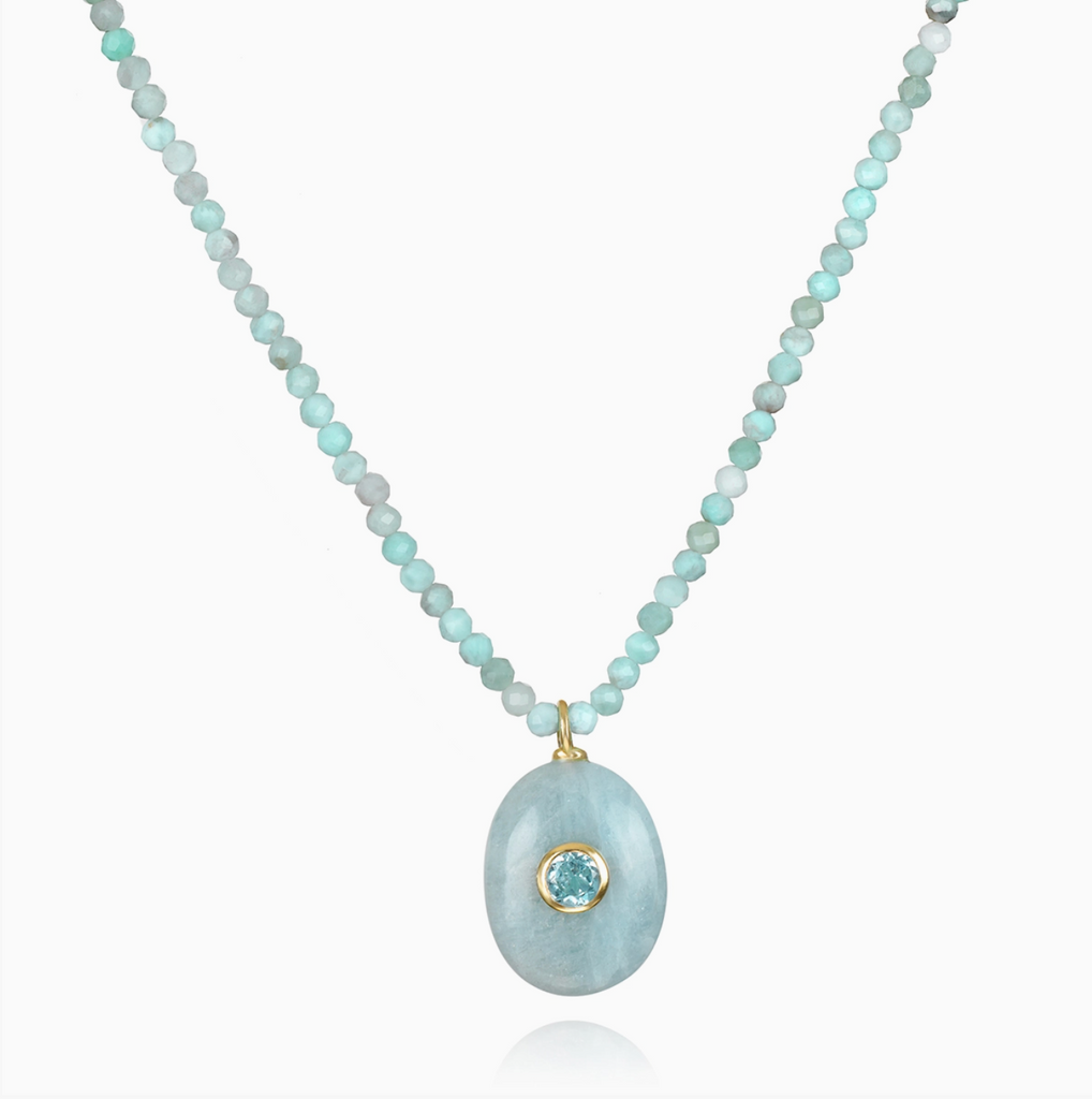 Triple Gemstone Beaded Choker - Aquamarine & Larimar