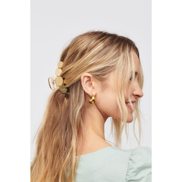 Metallic Disc Plated Hair Clip - Clear Gold