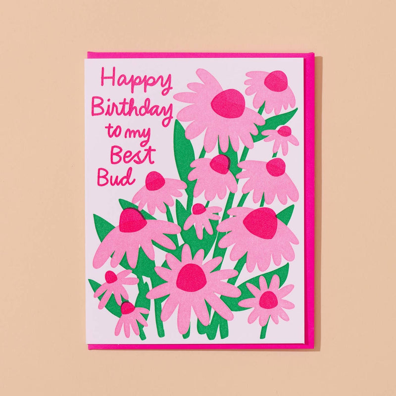 Best Bud Flower Birthday Card