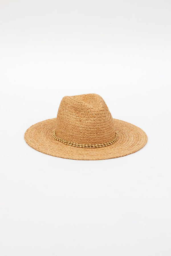 Raffia Braid Continental Hat - Natural/Gold Bead