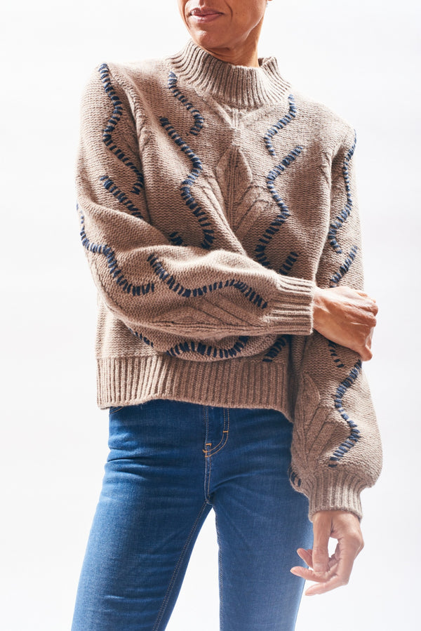 Overstitch Cable Turtleneck - Late Autumn/Ink