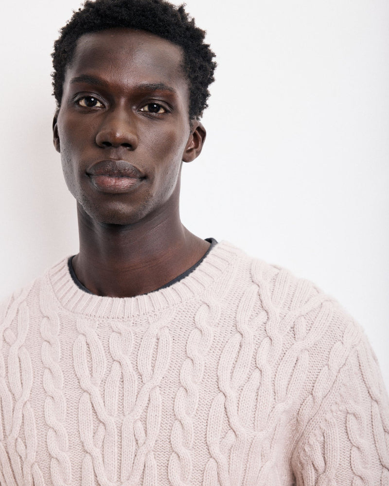 Men's Cable Crew Knitted Pullover - Natural