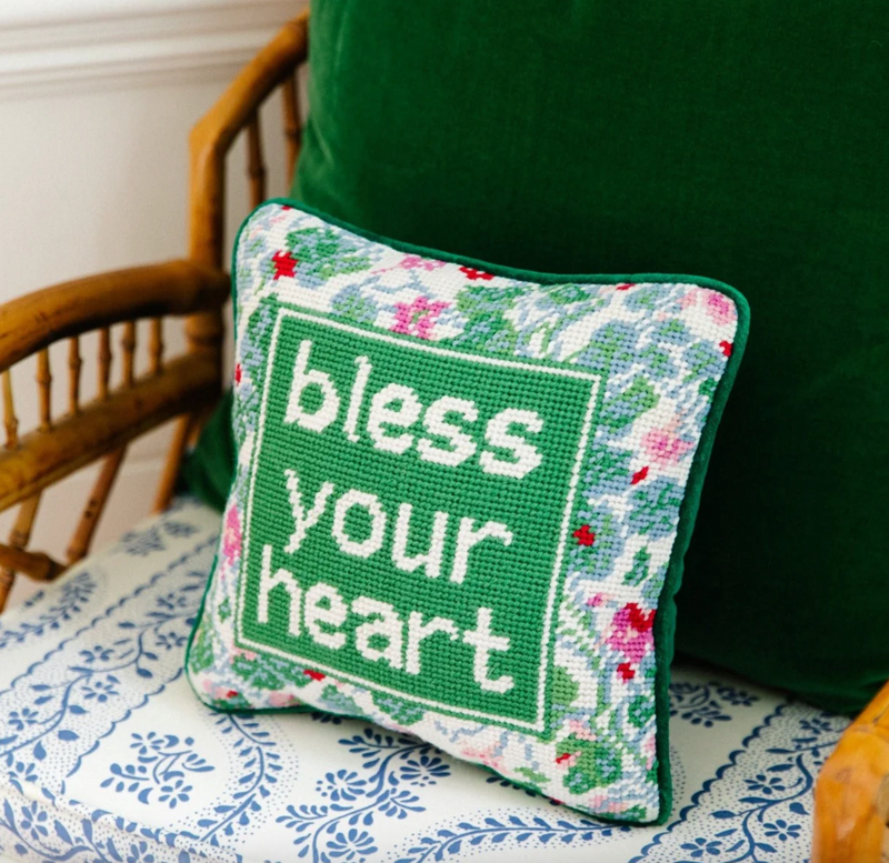 Bless Your Heart Needlepoint Pillow
