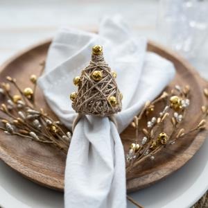 Jute Christmas Tree Napkin Ring Set