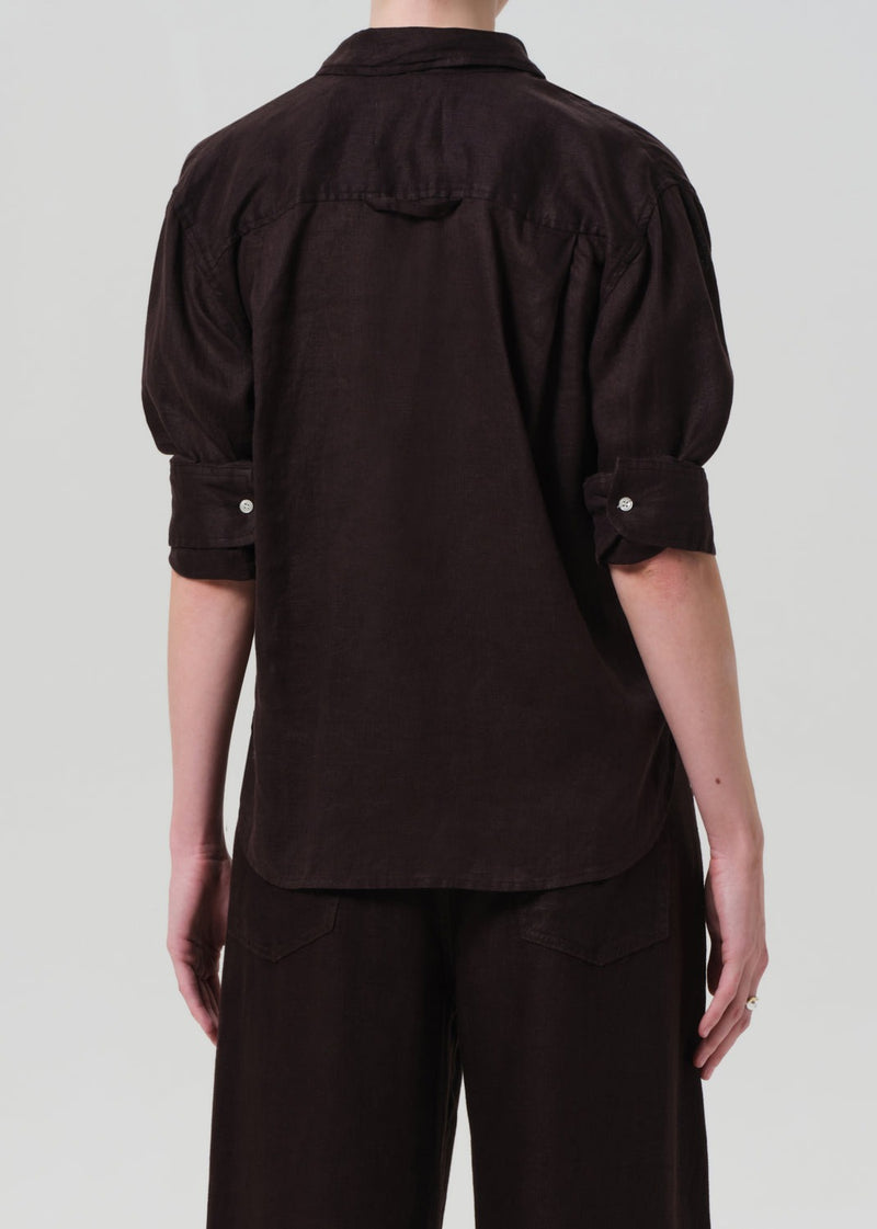 Kayla Linen Shrunken Shirt - Chocolate