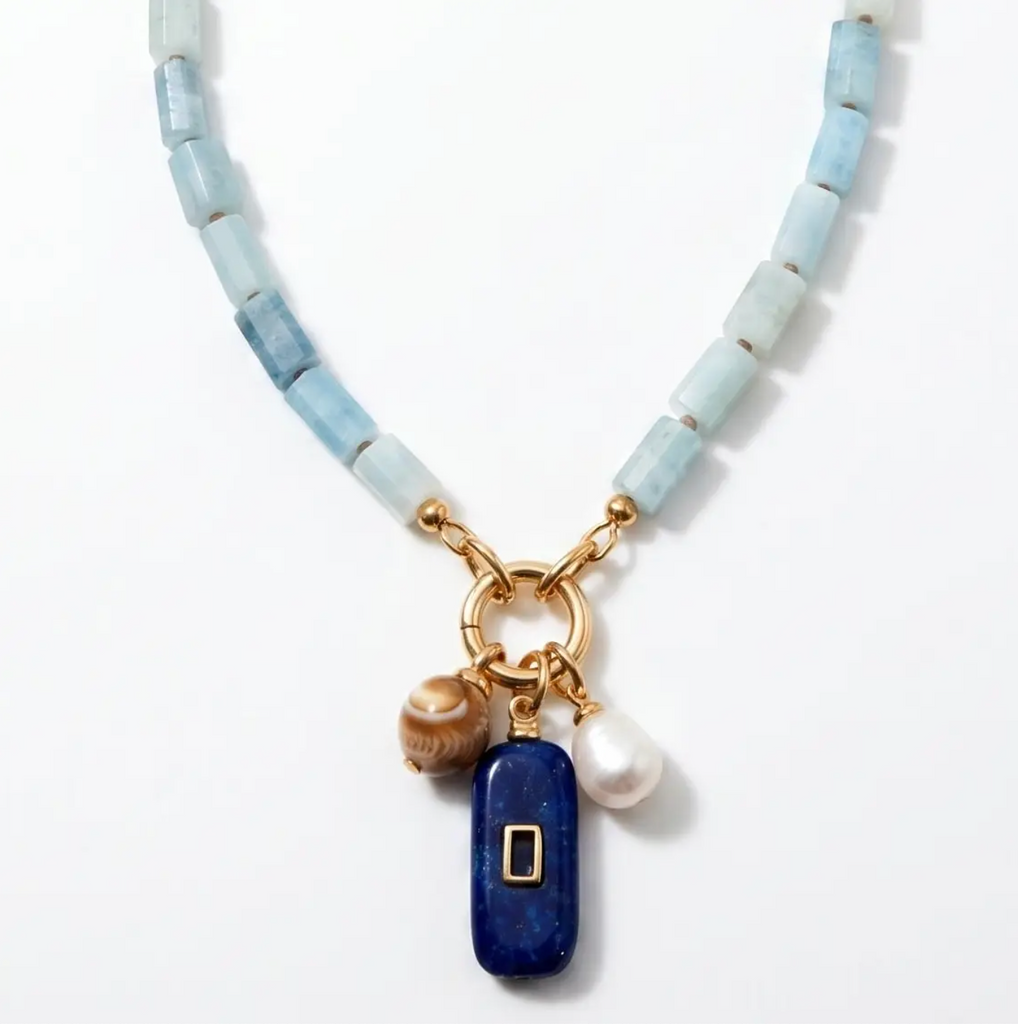 Aquamarine Beaded Charm Necklace