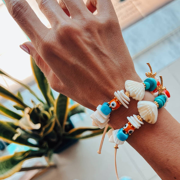 Scallop Shell Beaded Bracelet - Blue