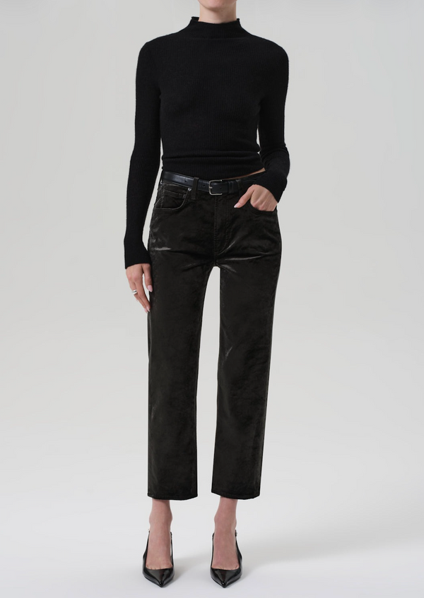 Delfina Velvet High Rise Straight - Olive Leaf