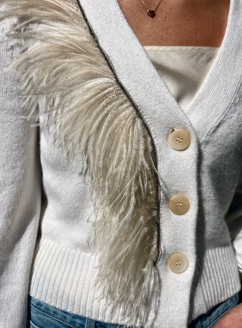 Knitted Feather Cardigan - Ivory