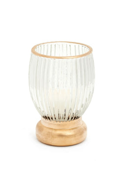 4" Ribbed Glass Votive - Clear/Gold