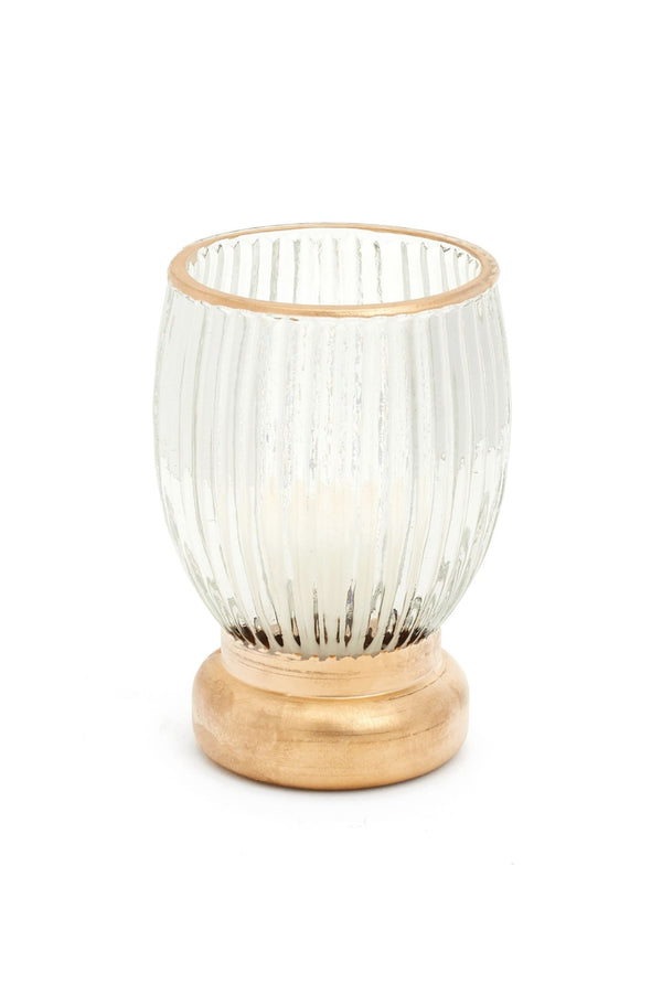 4" Ribbed Glass Votive - Clear/Gold