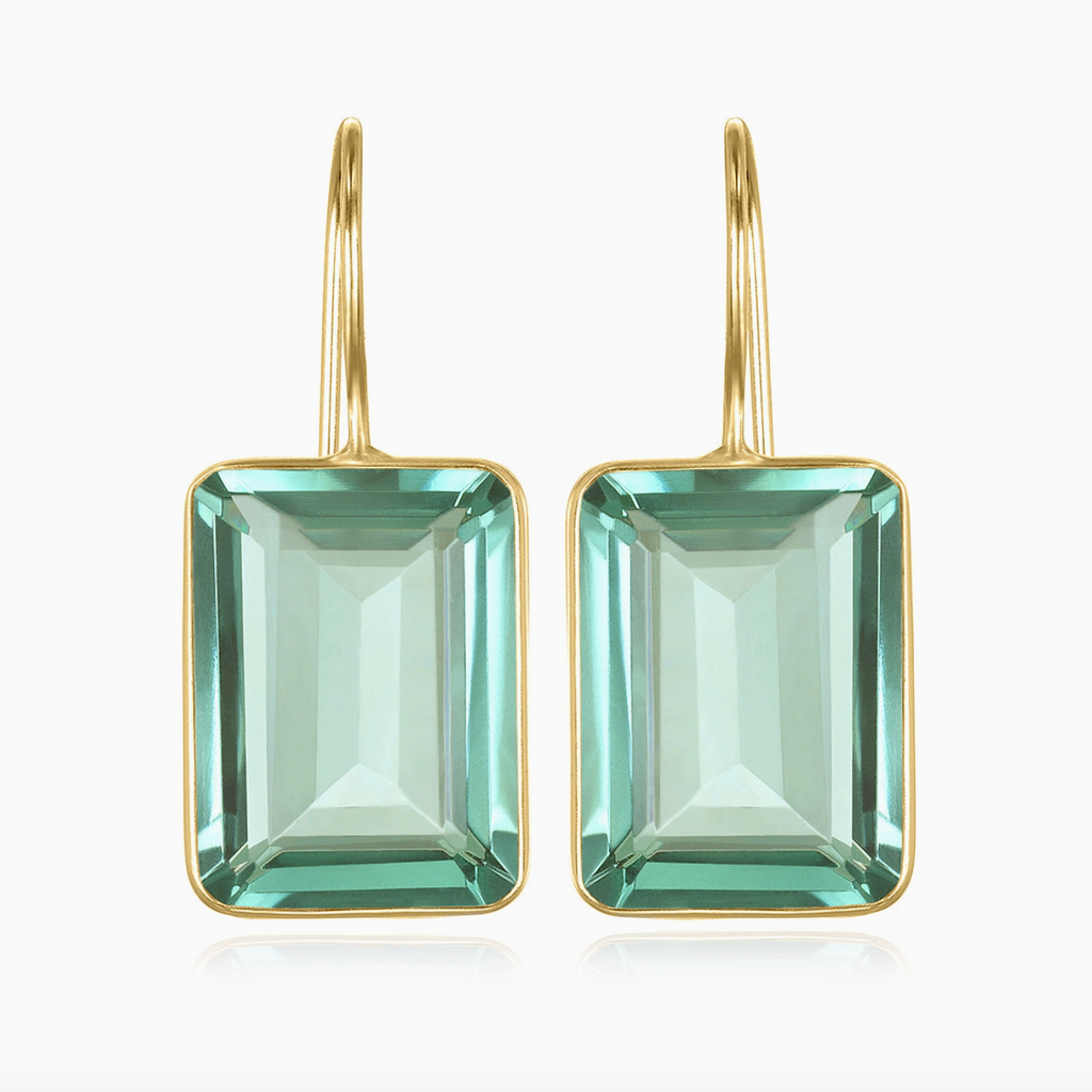 Emerald Cut Valencia Earring - Sage Gold