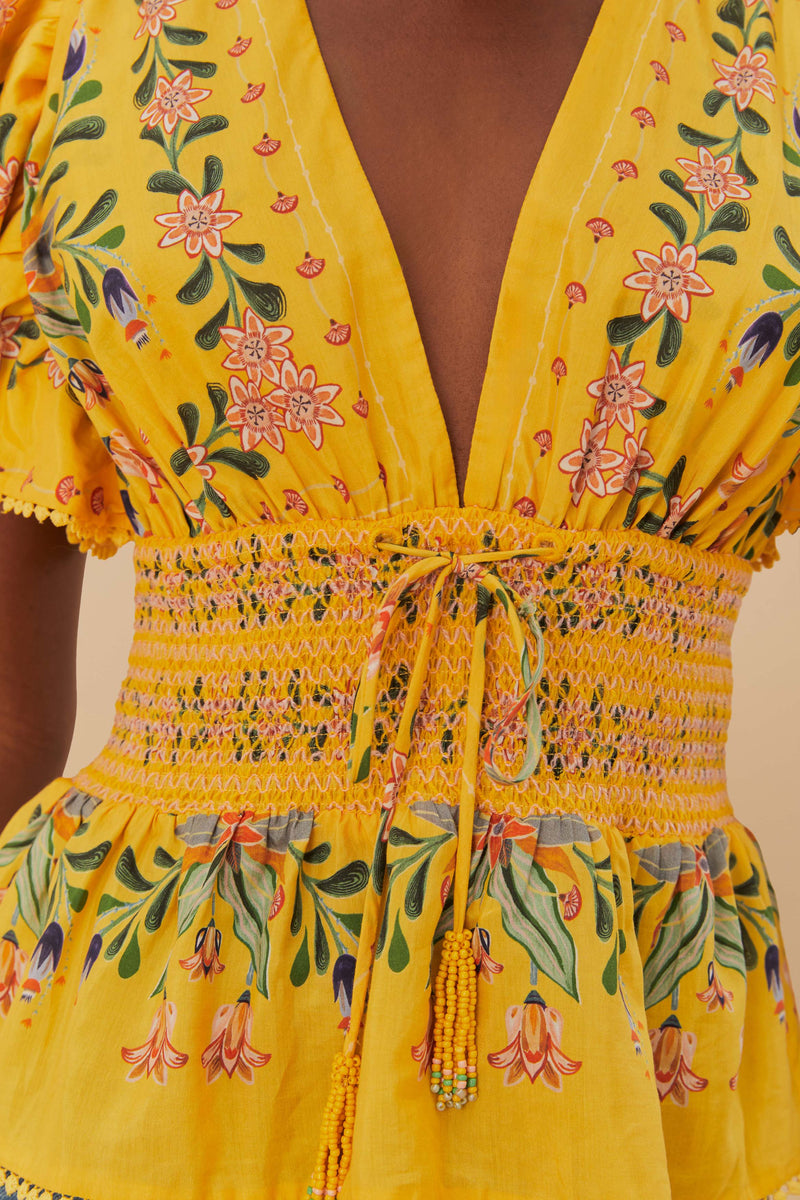Yellow Delicate Flowers Stripe Blouse