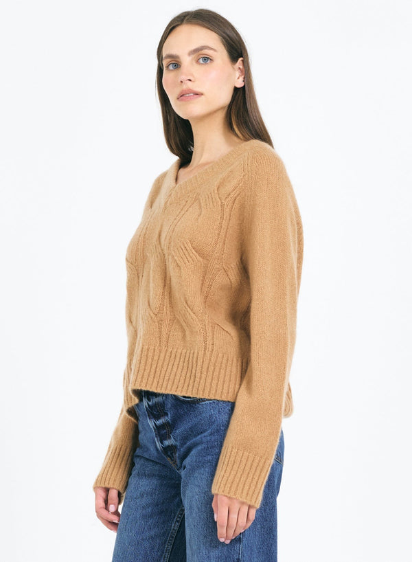 Mabel Cable V-Neck Pullover - Chestnut