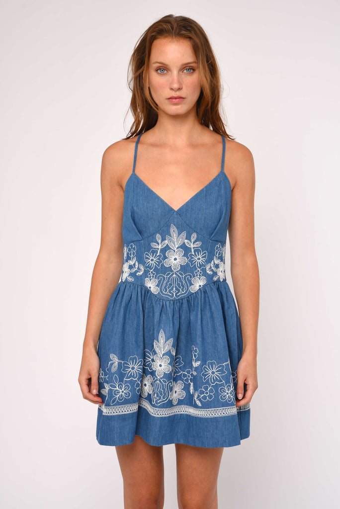 Nicks Mini Dress - Wythe Embroidered Denim