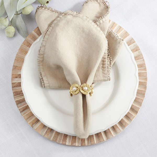 Pearl Bead Napkin Ring Set - Gold