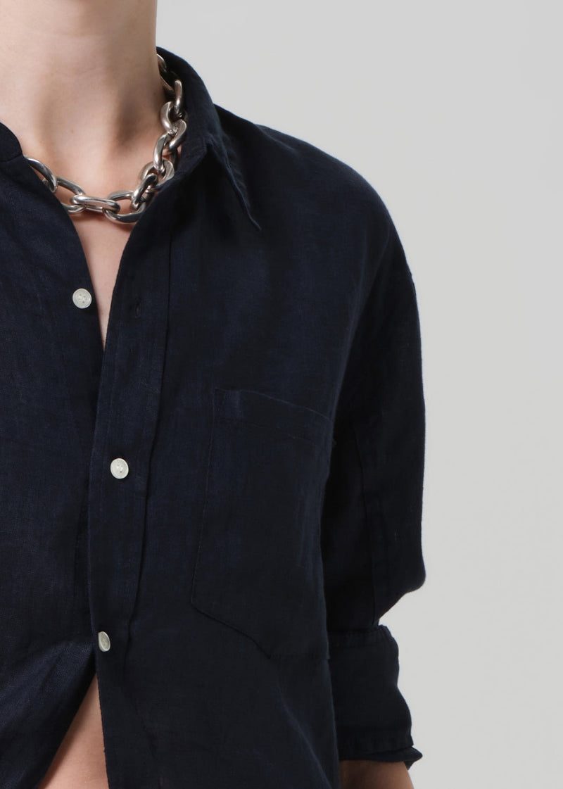 Kayla Linen Shrunken Shirt - True Navy