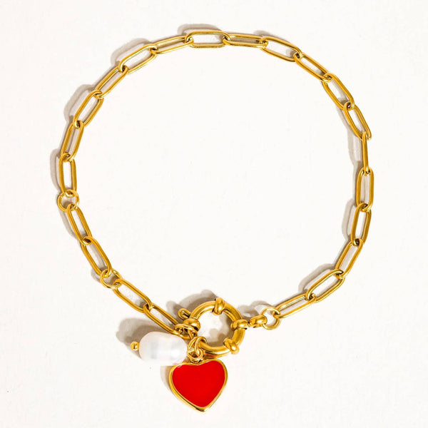 Heart Pearl Charm Bracelet