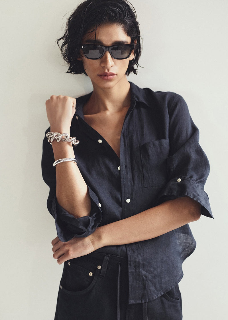 Kayla Linen Shrunken Shirt - True Navy