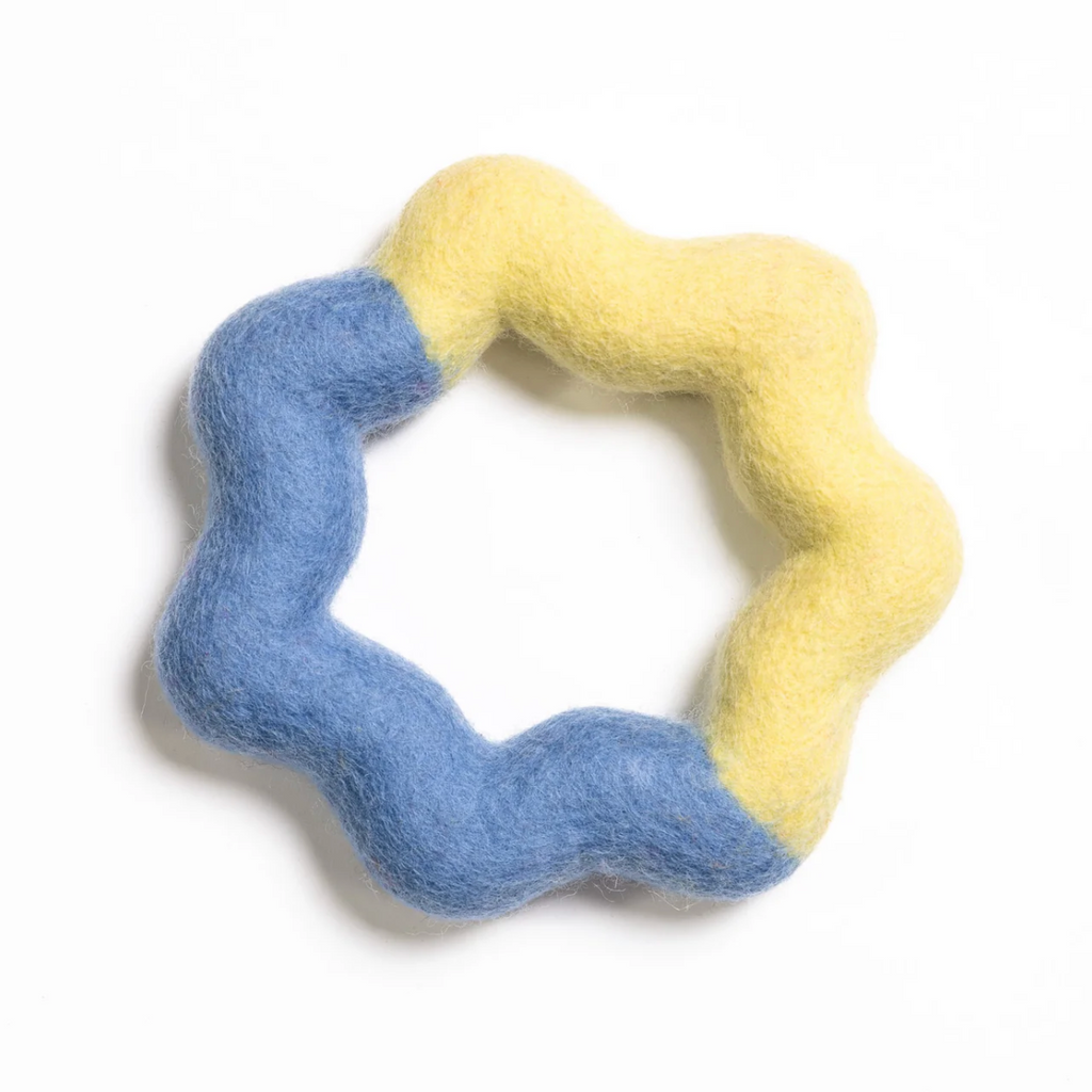 Wiggle Ring Felt Wool Dog Toy - Yellow/Blue