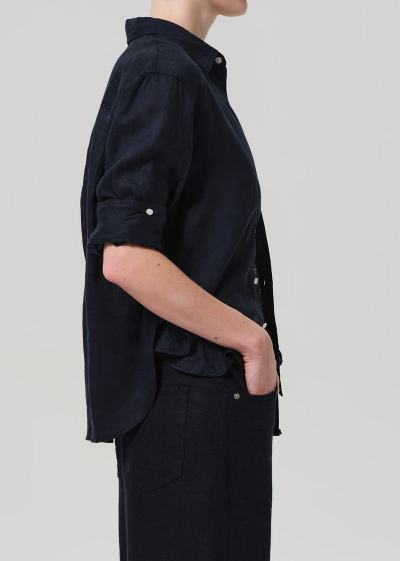 Kayla Linen Shrunken Shirt - True Navy