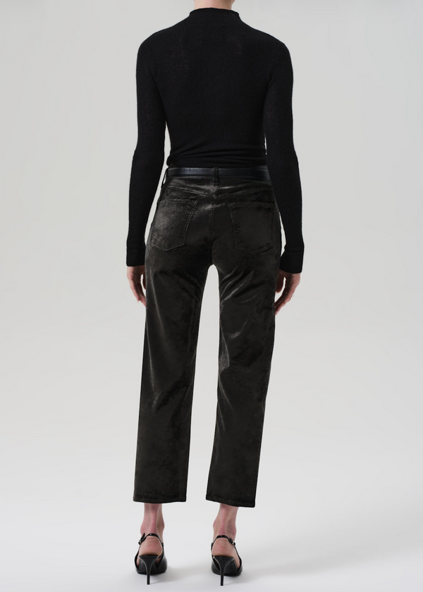 Delfina Velvet High Rise Straight - Olive Leaf
