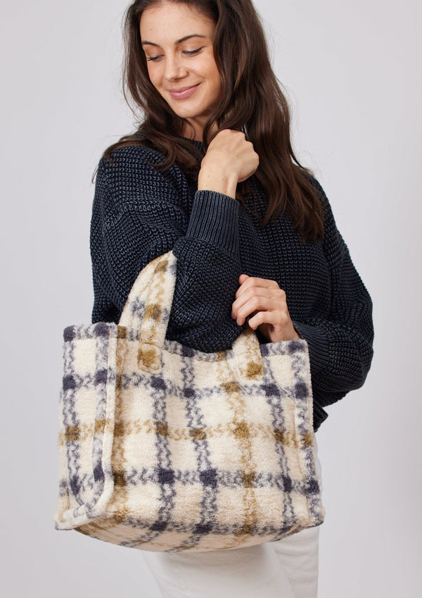 Hat Attack Small Teddy Tote - Neutral Plaid
