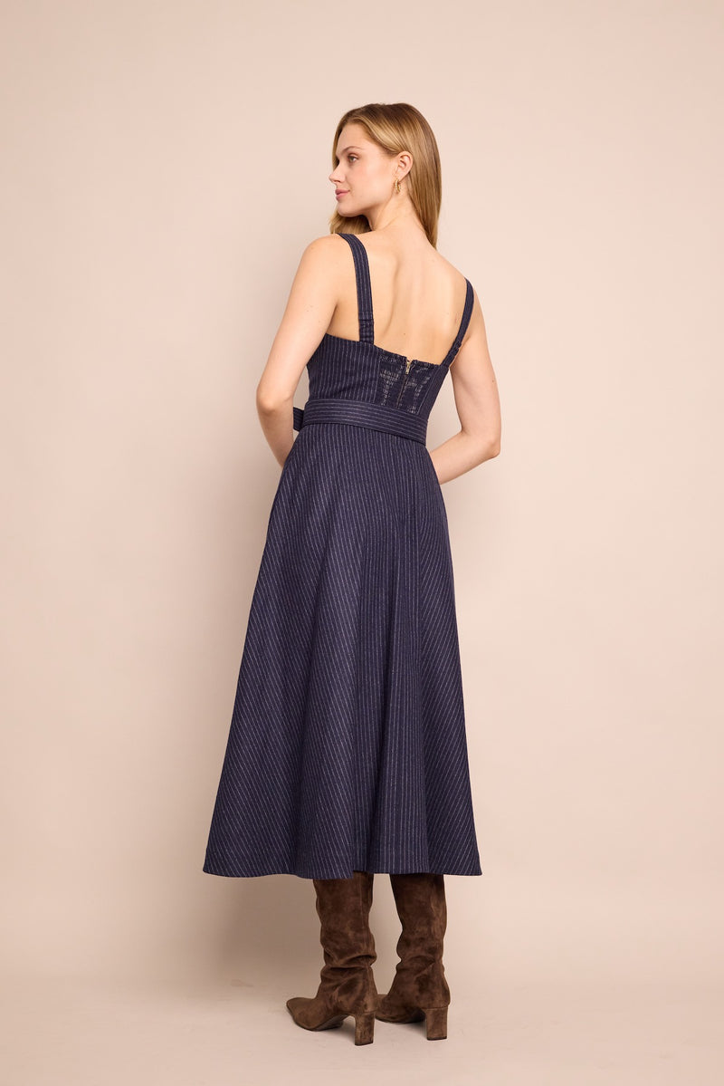 Calypso Dress - Navy Chalk Stripe