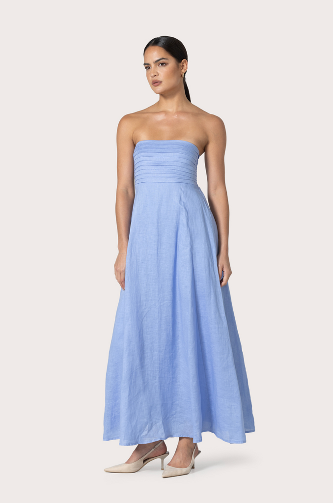 Talia Linen Maxi Dress - Sky Blu