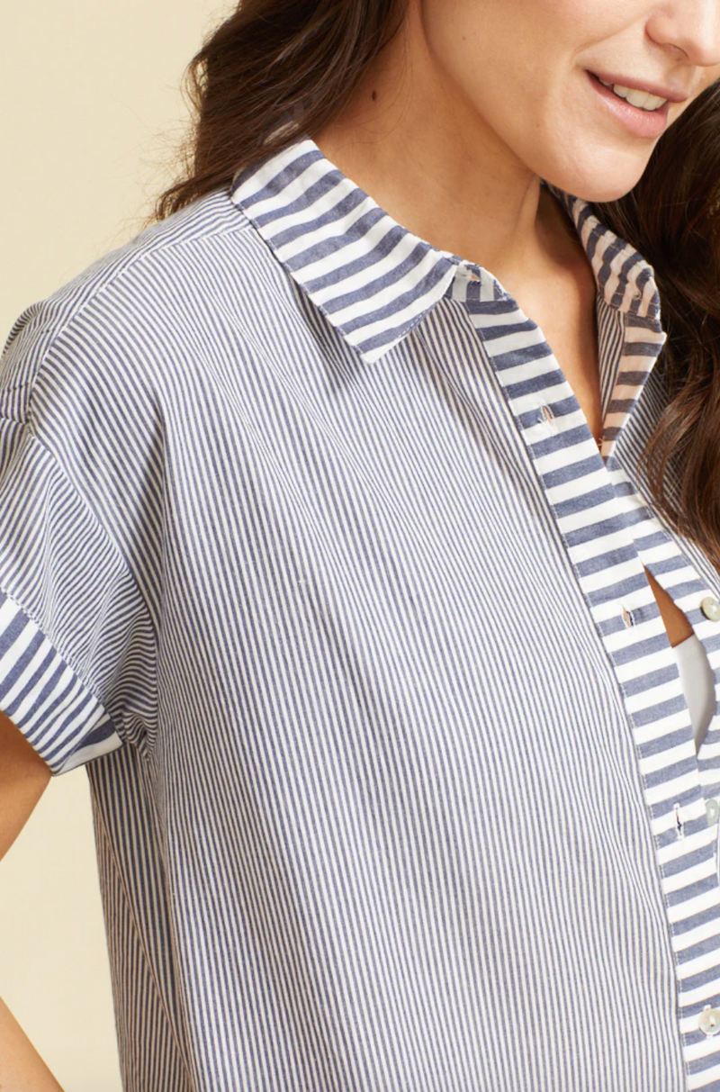 Riga Short Sleeve Midi Dress - Navy Stripes