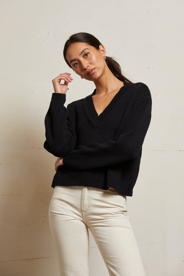 Addie Oversized Cotton V-Neck Sweater