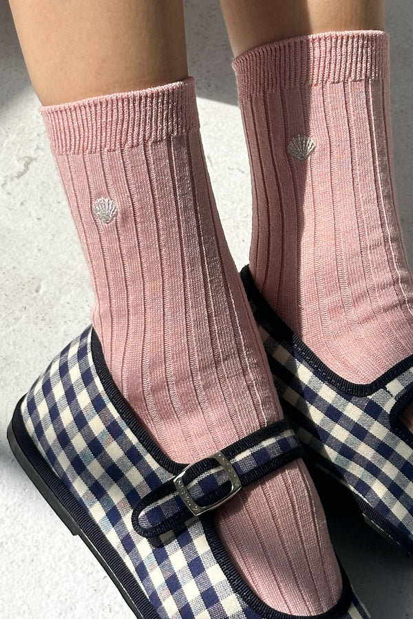 Embroidered Her Socks - Pink Soda