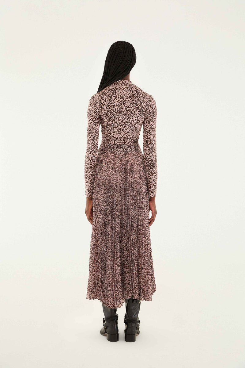 Baby Pink Leopard Pleated Maxi Skirt
