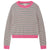 Striped sweater with pink and gray pattern on a white background