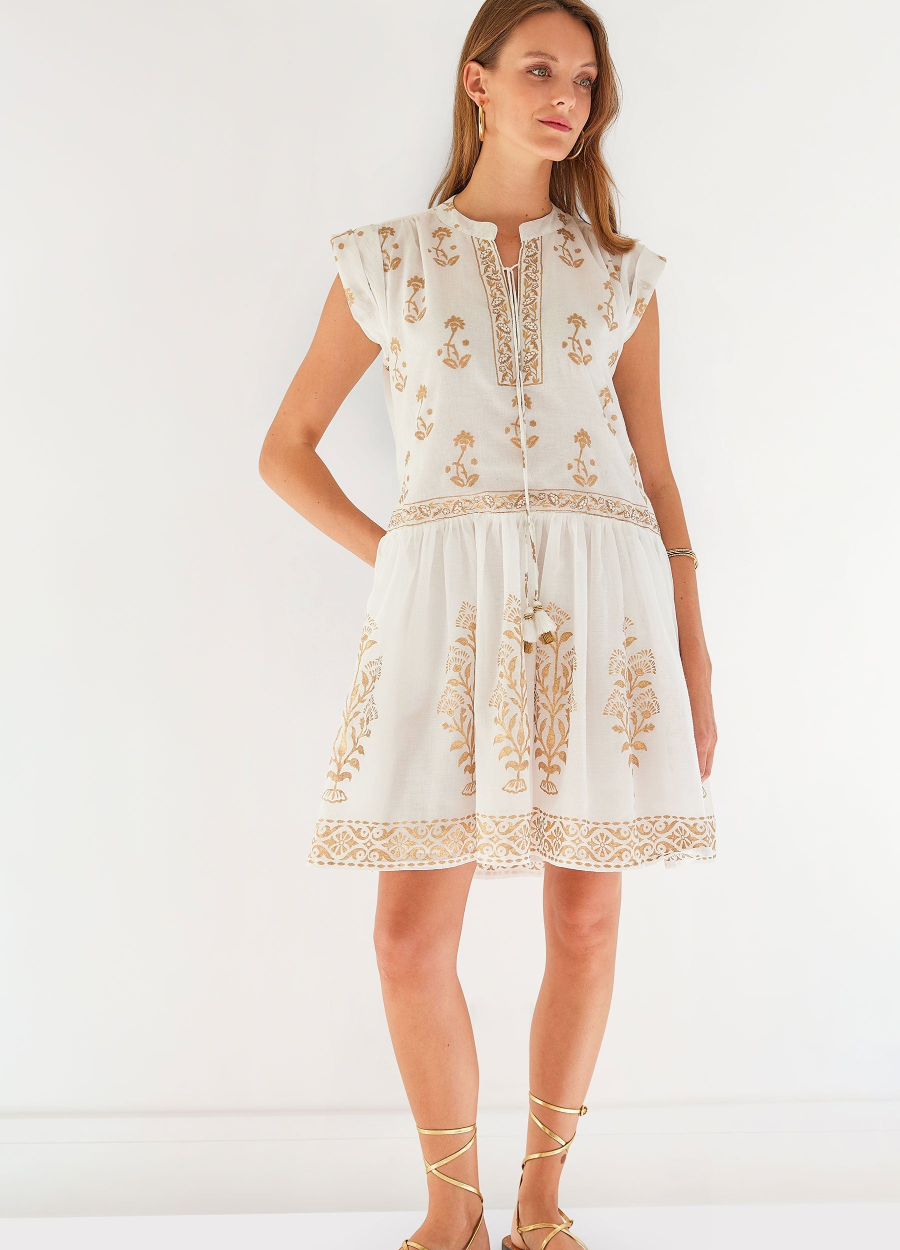 Bettina Drop Waist Dress - Gold Nell Bettina Drop Waist Dress - Gold Nell