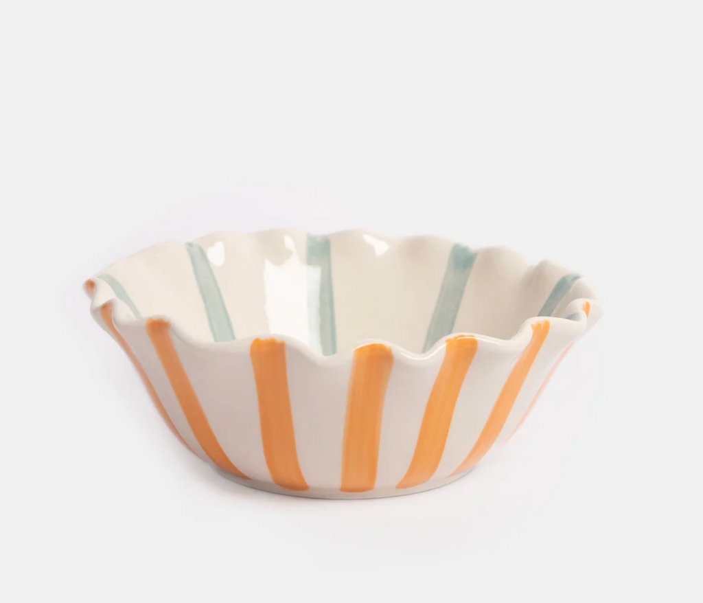 Blue & Orange Striped Scallop Edge Cereal Bowl