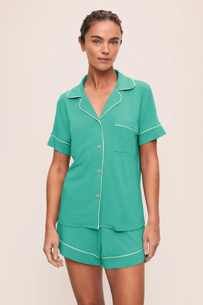 Gisele Relaxed Short PJ Set - Oasis Green/White