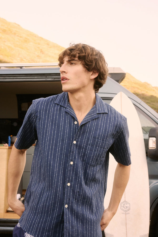 Men's Palm Seersucker Dobby Shirt - Deep Blue