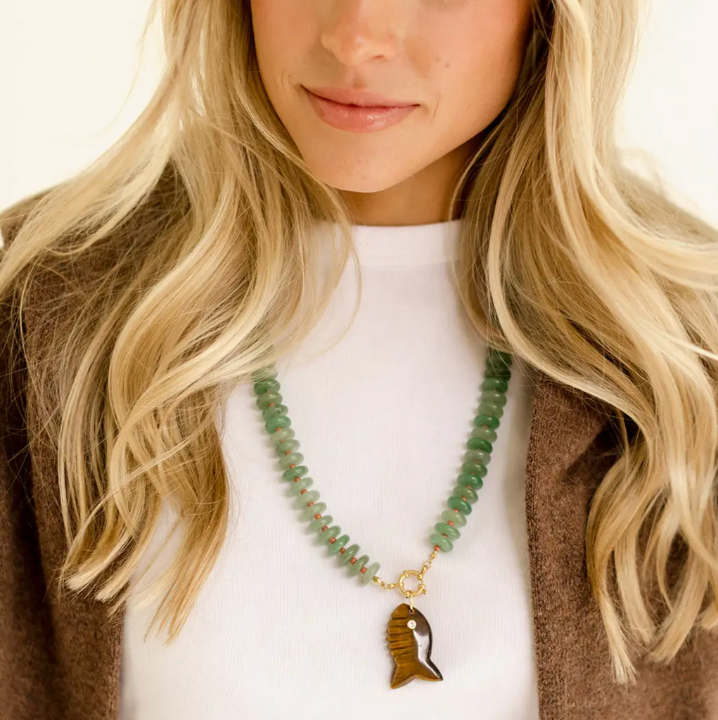 Long Sophia Green Fish Necklace