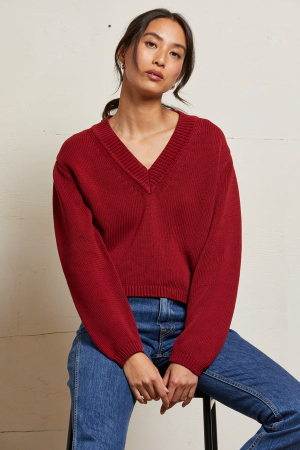 Addie Oversized Cotton V-Neck Sweater