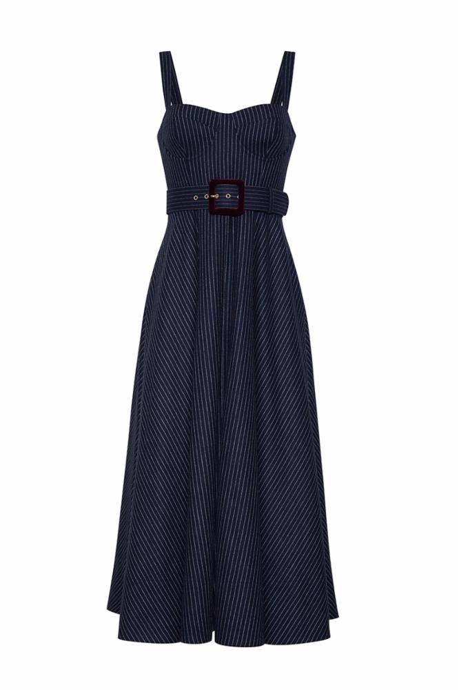 Calypso Dress - Navy Chalk Stripe